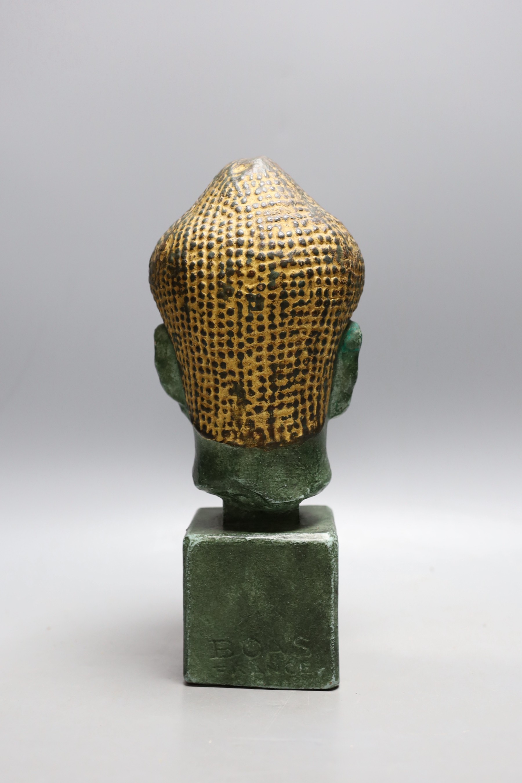 A Paul Bonifas (Boas) painted terracotta Buddha's head, 18cm